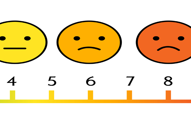 Printable pain scale chart on isolated background. Vector illust